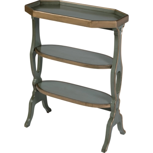 Hadley 22" Octagonal 3-Tier Side Table in Distressed Pastel Green Wood