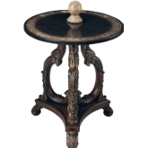 Heritage Accent Table in Wood, Resin, Black Fossil Stone & Brass