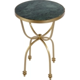 Hager Round Side Table in Green Marble & Distressed Gold Finish Metal