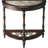 Metalworks Demilune Console Table in Wood, Metal, Fossil Stone & Penn Shell