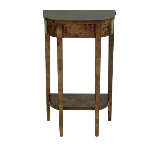 Wendell 17.5" Demilune Console Table with Shelf in Brown Burl Wood