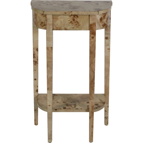 Wendell 17.5" Demilune Console Table with Shelf in Light Burl Wood