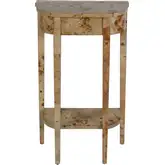 Wendell 17.5" Demilune Console Table with Shelf in Light Burl Wood