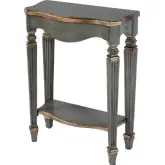 Cheshire Ballerina Console Table with Shelf in Distressed Green Finish & Gold Wood