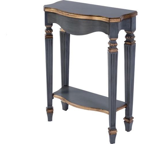 Cheshire Ballerina Console Table w/ Shelf in Distressed Blue Finish & Gold Wood