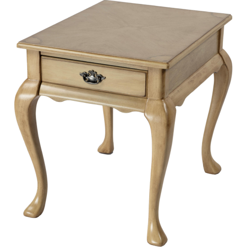 Grace Queen Anne 1 Drawer End Table with Cabriole Legs in Antique Beige