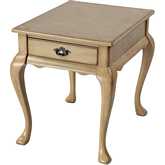 Grace Queen Anne 1 Drawer End Table with Cabriole Legs in Antique Beige