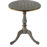Colbert 22" Round Pedestal Game Accent Table in Distressed Green & Gold Wood