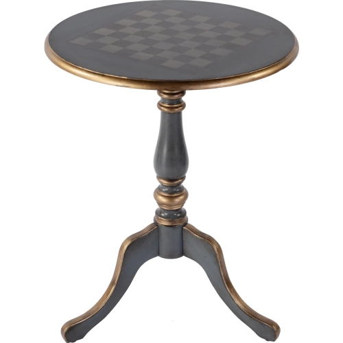 Colbert 22" Round Pedestal Game Accent Table in Distressed Blue & Gold Wood