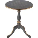 Colbert 22" Round Pedestal Game Accent Table in Distressed Blue & Gold Wood