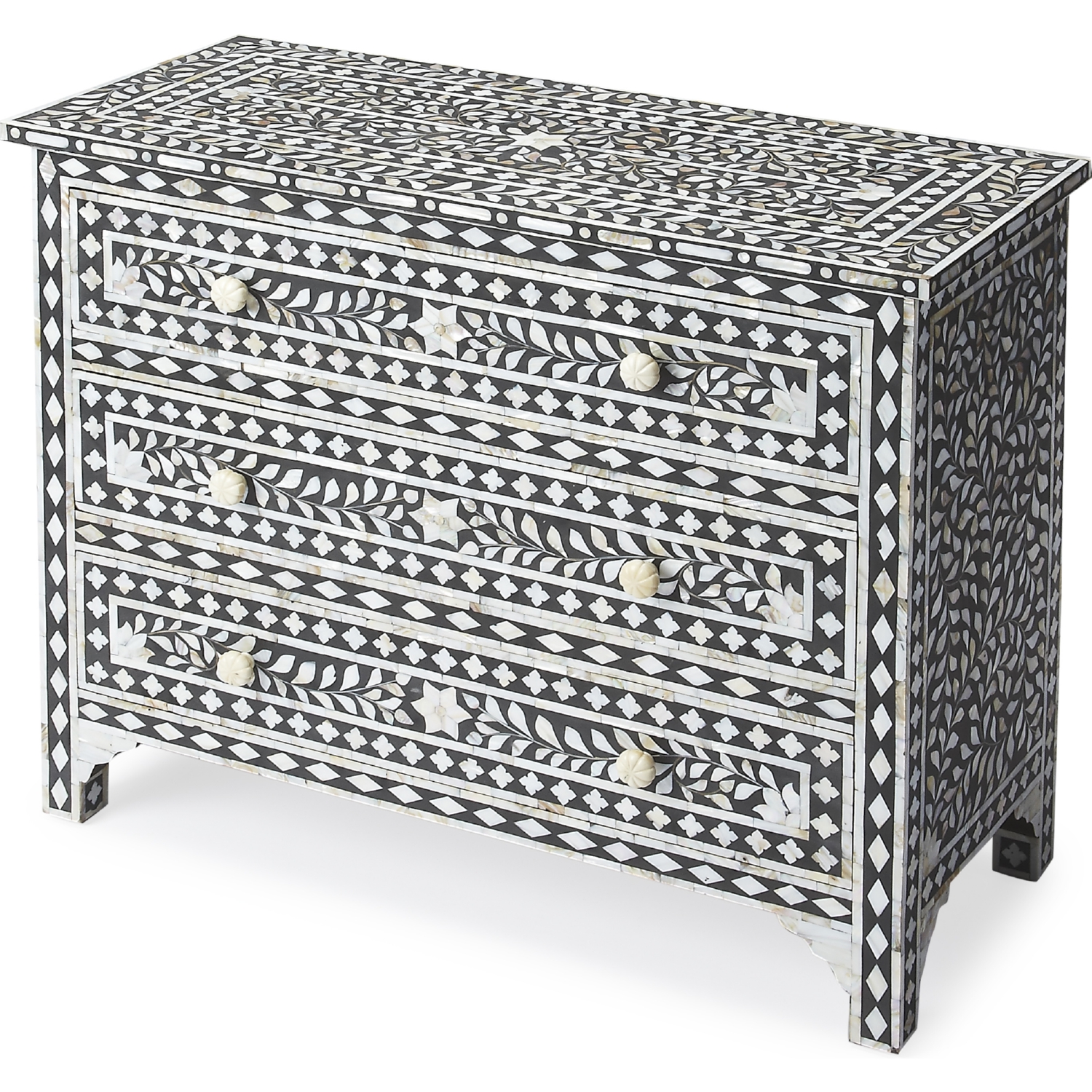 Butler 3559318 Victoria 3 Drawer Chest in Black & Mother of Pearl