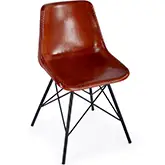 Inland Dining Chair in Brown Leather & Black Iron
