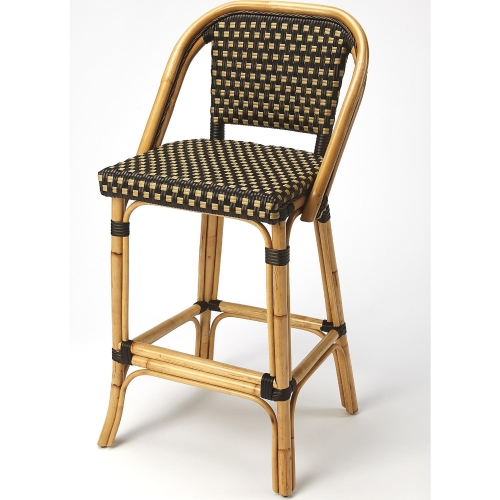 Lila Bar Stool in Brown & White Stripe Poly & Rattan