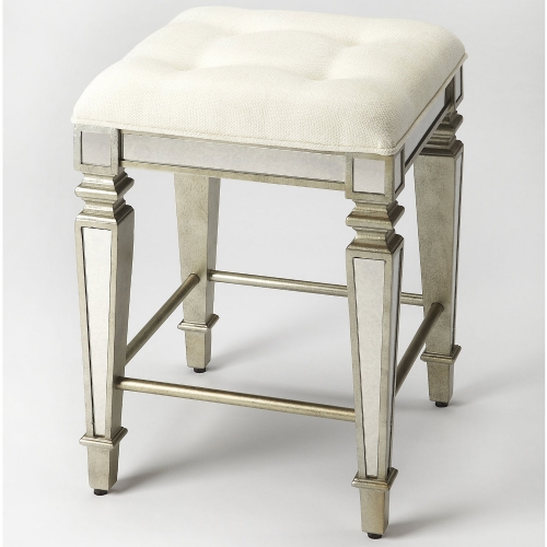 Celeste Counter Stool in Ivory Fabric & Antique Mirror