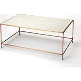 Copperfield Coffee Table in White Marble & Rose Gold Iron