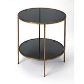 Roxanne Side Table in Antique Gold Iron & Black Glass