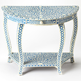 Darrieux Blue Bone Inlay Demilune Console Table