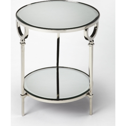 Jolene Round End Table in Aluminum & Mirror