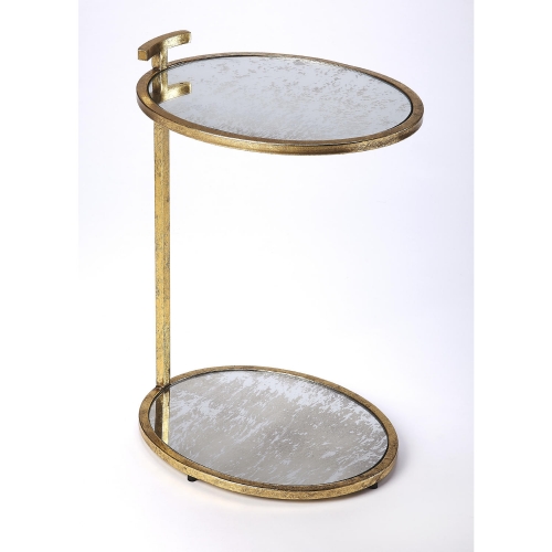 Ciro Side Table Antique Gold Leaf Metal & Mirror