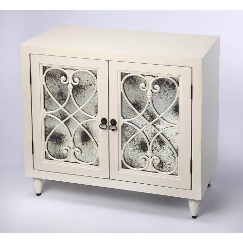 Finney Chest in Off White Wood & Antique Mirror Glass