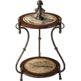 Heritage Accent Table in Multicolor Metal, Wood & Fossil Stone Veneer