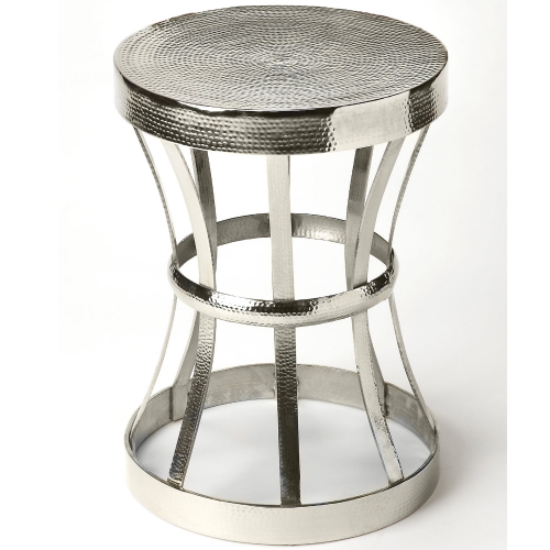 Broussard Industrial Chic End Table in Hammered Silver Aluminum