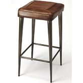 Maxine Bar Stool in Brown Leather on Iron Base