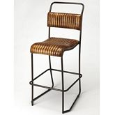 Vega Bar Stool in Brown Leather & Black Iron