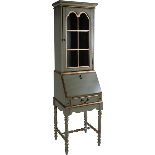 Newlark 2-Drawer 1-Door Secretary Desk in Pastel Green Wood & Glass