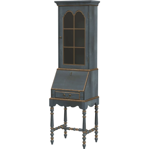 Newlark 20" 2 Drawer 1 Door Secretary Desk in Pastel Blue Wood & Glass