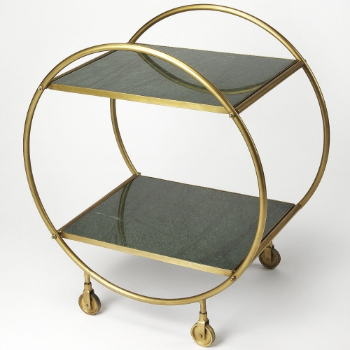 Orian Serving Table in Green Marble & Iron