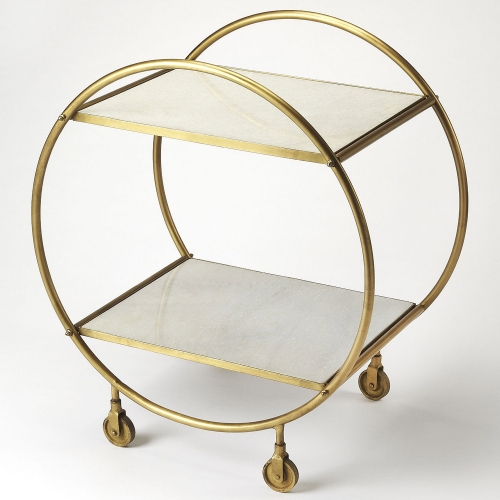 Orian Serving Table in White Marble & Antique Gold Iron