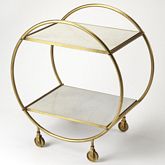 Orian Serving Table in White Marble & Antique Gold Iron