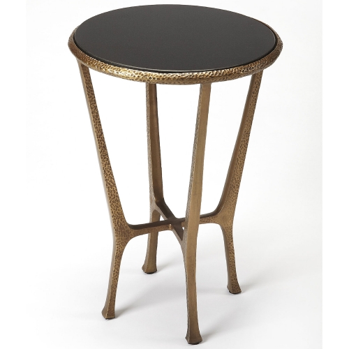 Flavio End Table in Black Granite & Antique Bronze Aluminum