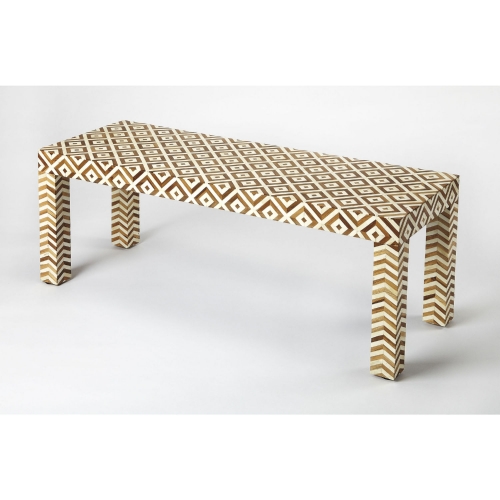 Crispin Bench in Merranti Wood with Bone Inlay
