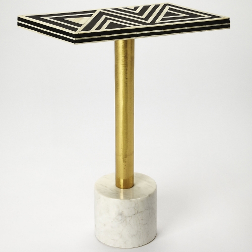 Draper Accent Table in Marble with Black Bone Inlay & Brass