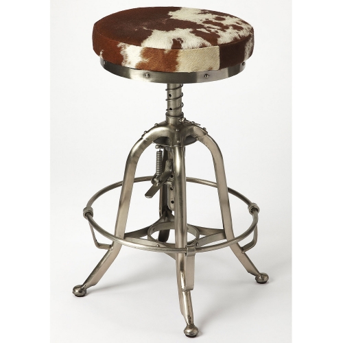 Donovan Bar Stool in Hair-On-Hide in Silver Iron