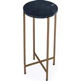 Nigella 8.5" Round Side Table in Green Banswara Marble & Gold Metal