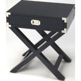 Anew Campaign Side Table in Blue Wood & Silver Steel