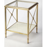 Taren End Table in White marble, Tempered Glass & Gold