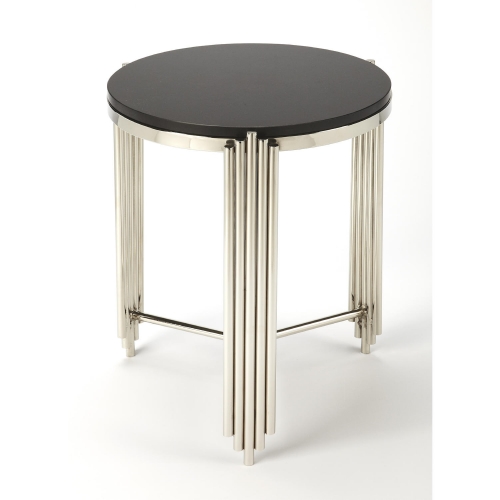 Khalifa End Table in Black Granite & Stainless Steel