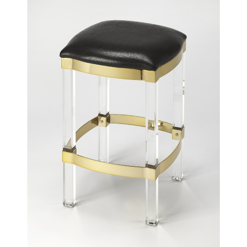 Jordan Counter Stool in Black Leatherette, Gold & Acrylic