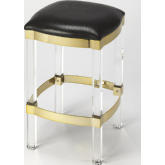 Jordan Counter Stool in Black Leatherette, Gold & Acrylic