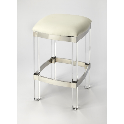 Jordan Counter Stool in Off White Leatherette, Metal & Acrylic