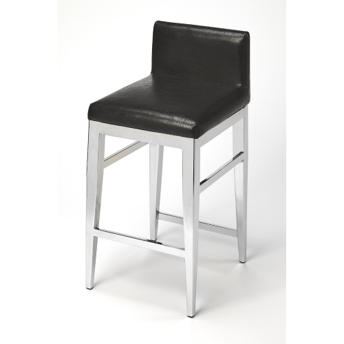 Kelsey Counter Stool in Black Leatherette & Stainless Steel