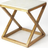 Braylon End Table in White Marble & Natural Wood