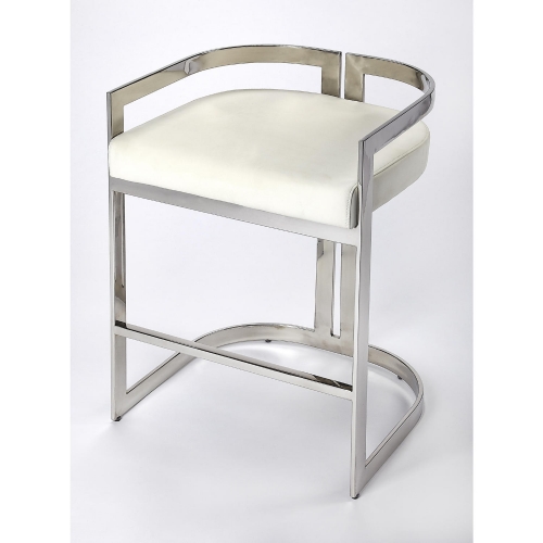Clarence 25" Counter Stool in Silver & White Leatherette
