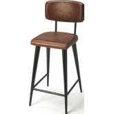 Saddle Bar Stool in Brown Leather & Black Iron