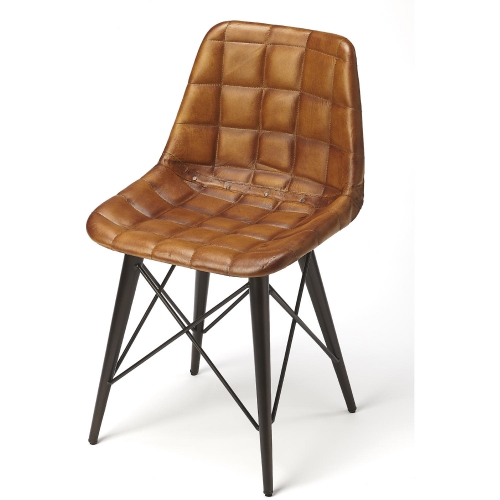 Patty Dining Chair in Brown Leather & Black Iron