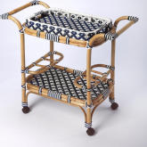 Selena Bar Cart in Blue & White Poly & Rattan